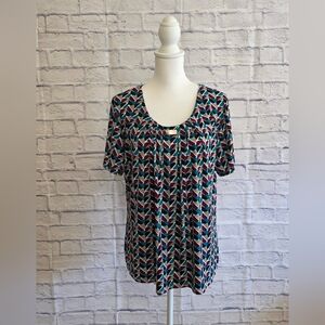 Notations Graphic Blue and Black Blouse Relaxed Fit